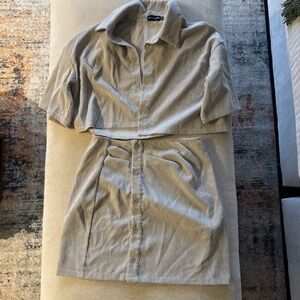 Gray Button-Up Shirt and Skirt Set